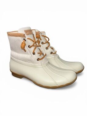 Women’s Sparkle Ivory Sperry Saltwater Wool Duck Boot -Size 8.5